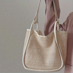 Hollow Out Crochet Straw Beach Bag Large Capacity Holiday Shoulder Bag