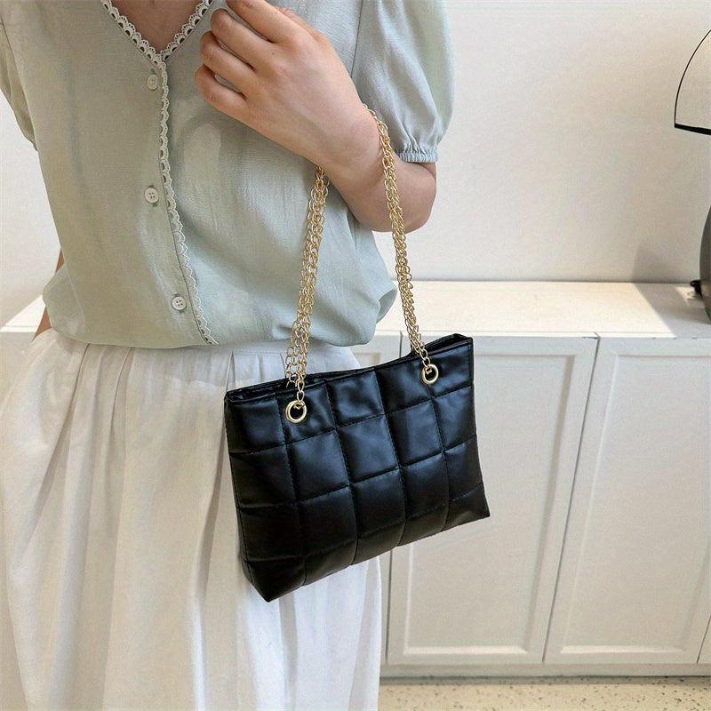 Quilted Chain Crossbody Bag Plaid Tote Bag