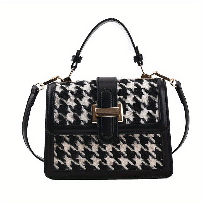 Houndstooth Print Flap Shoulder Bag PU Leather Crossbody Handbag