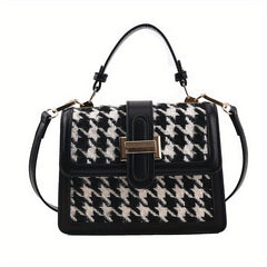 Houndstooth Print Flap Shoulder Bag PU Leather Crossbody Handbag