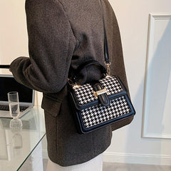 Houndstooth Print Flap Shoulder Bag PU Leather Crossbody Handbag