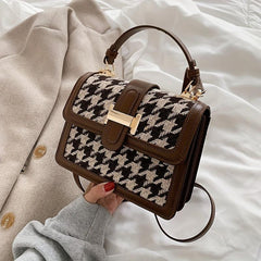 Houndstooth Print Flap Shoulder Bag PU Leather Crossbody Handbag