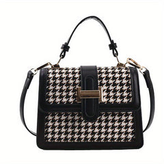 Houndstooth Print Flap Shoulder Bag PU Leather Crossbody Handbag