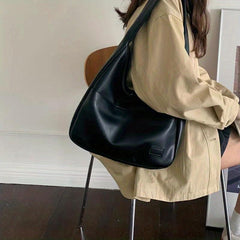 Solid PU Leather Hobo Bag Large Capacity Handbag For School Work