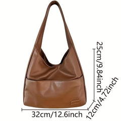 Solid PU Leather Hobo Bag Large Capacity Handbag For School Work