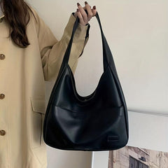Solid PU Leather Hobo Bag Large Capacity Handbag For School Work