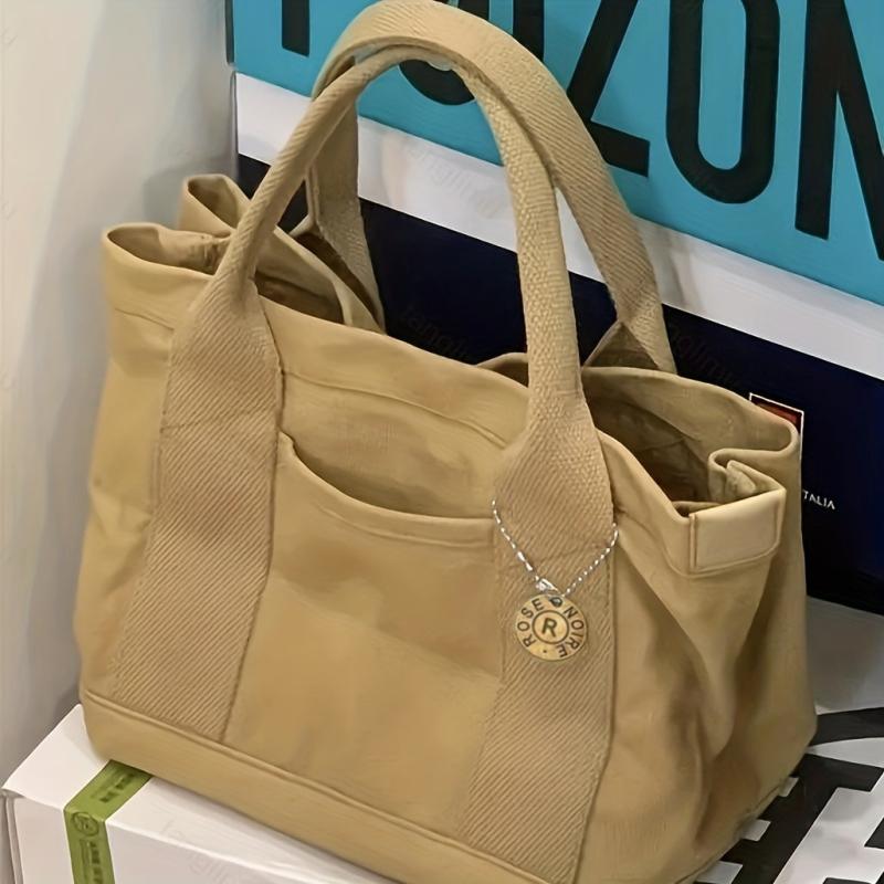 Canvas Tote Satchel Bag Lightweight for Work with Button