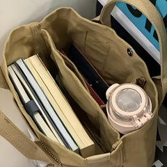 Canvas Tote Satchel Bag Lightweight for Work with Button