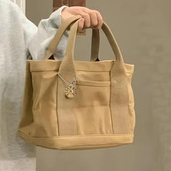 Canvas Tote Satchel Bag Lightweight for Work with Button