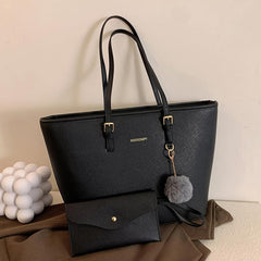 Casual Faux Leather Tote Bag with Pom Pom Decor
