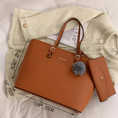 Casual Faux Leather Tote Bag with Pom Pom Decor