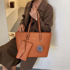 Casual Faux Leather Tote Bag with Pom Pom Decor