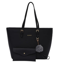 Casual Faux Leather Tote Bag with Pom Pom Decor