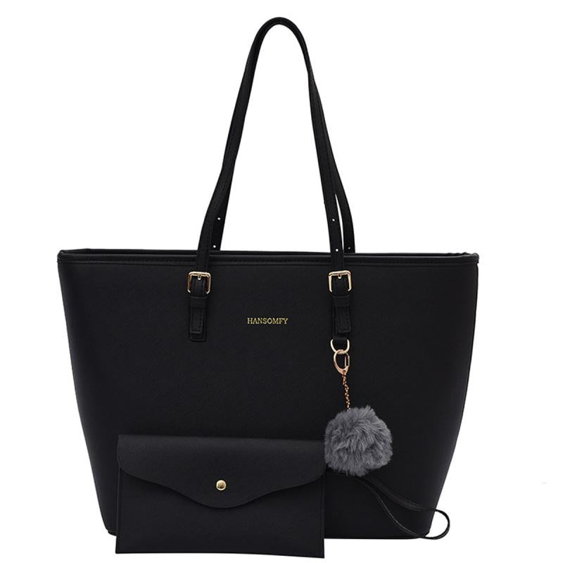 Casual Faux Leather Tote Bag with Pom Pom Decor