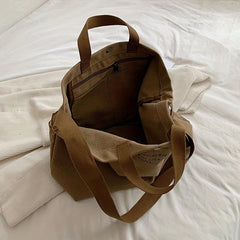 Letter Graphic Canvas Tote Bag Crossbody Shoulder Bag