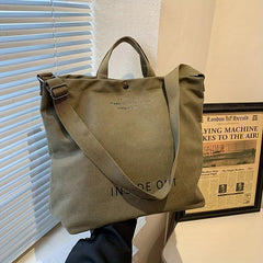Letter Graphic Canvas Tote Bag Crossbody Shoulder Bag