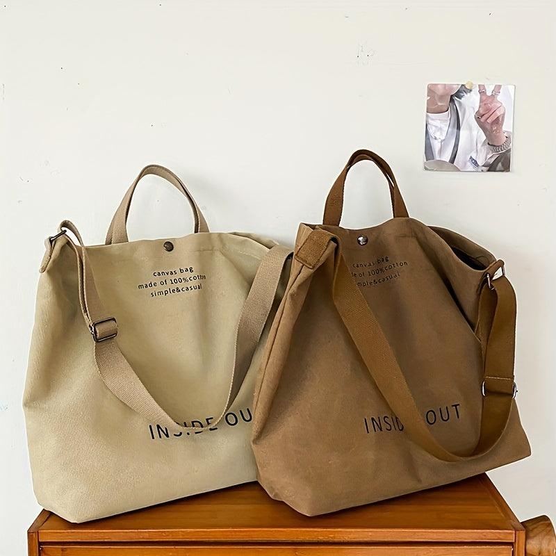 Letter Graphic Canvas Tote Bag Crossbody Shoulder Bag