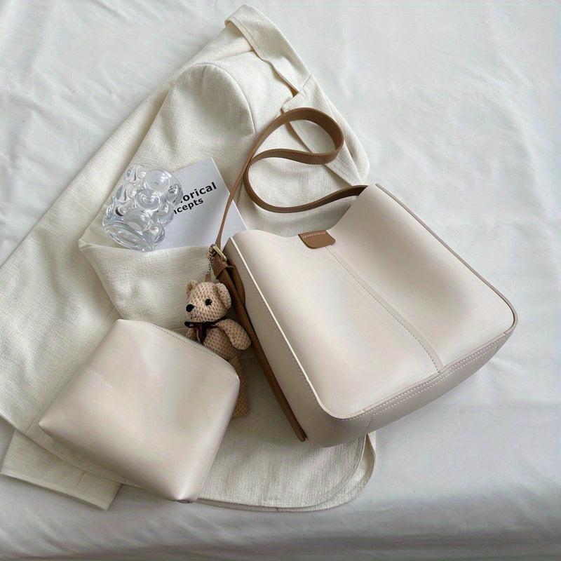 Retro PU Leather Shoulder Bag Large Capacity Tote Bag Women's Classic Bucket Bag