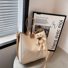 Retro PU Leather Shoulder Bag Large Capacity Tote Bag Women's Classic Bucket Bag
