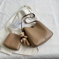 Retro PU Leather Shoulder Bag Large Capacity Tote Bag Women's Classic Bucket Bag