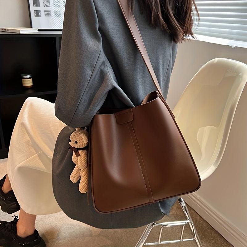 Retro PU Leather Shoulder Bag Large Capacity Tote Bag Women's Classic Bucket Bag