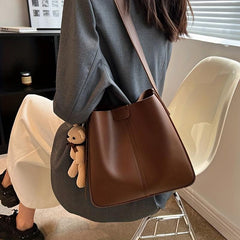 Retro PU Leather Shoulder Bag Large Capacity Tote Bag Women's Classic Bucket Bag