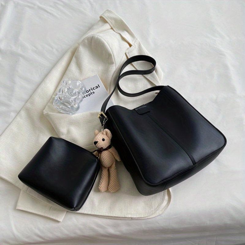 Retro PU Leather Shoulder Bag Large Capacity Tote Bag Women's Classic Bucket Bag