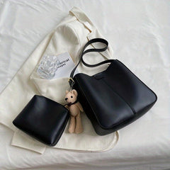 Retro PU Leather Shoulder Bag Large Capacity Tote Bag Women's Classic Bucket Bag