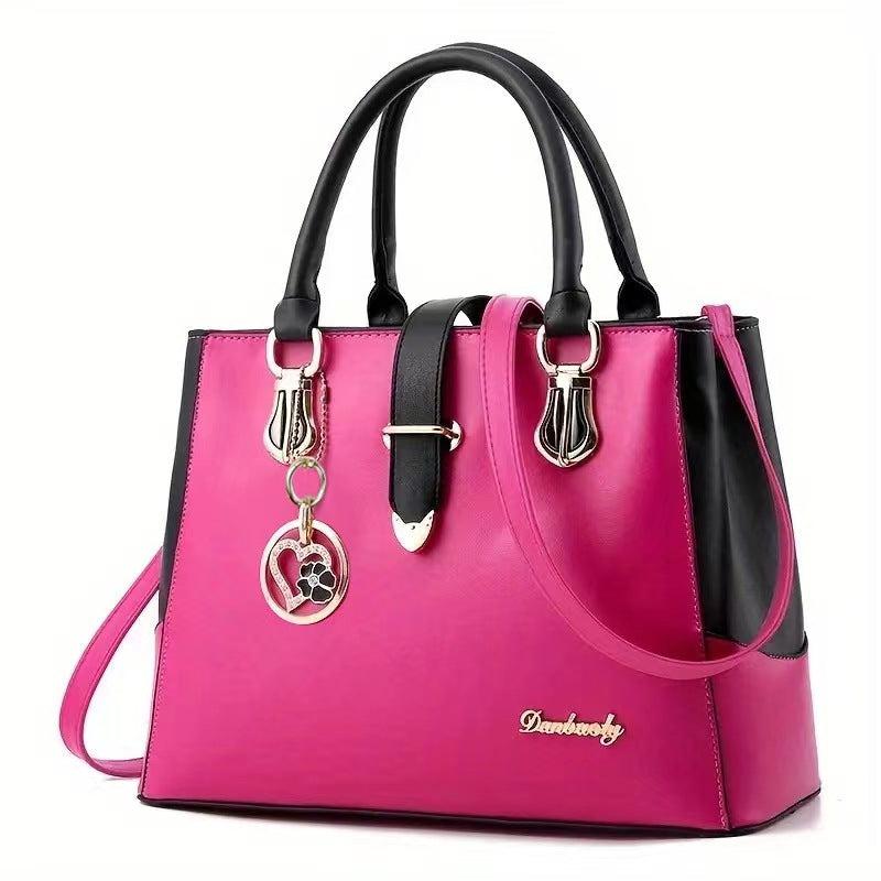 Contrast Handbag PU Crossbody Top Handle Satchel Purse