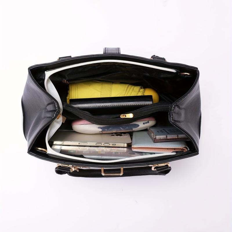 Contrast Handbag PU Crossbody Top Handle Satchel Purse