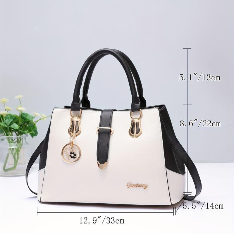 Contrast Handbag PU Crossbody Top Handle Satchel Purse