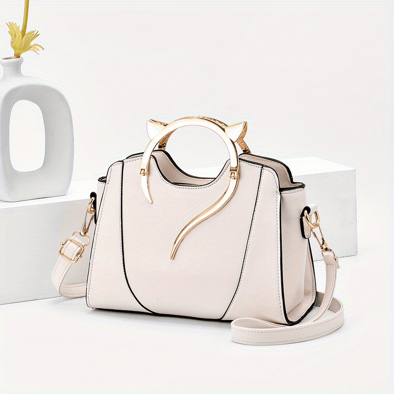 Solid Versatile Tote Bag Zipper Faux Leather Shoulder Bag