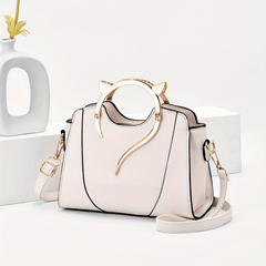 Solid Versatile Tote Bag Zipper Faux Leather Shoulder Bag