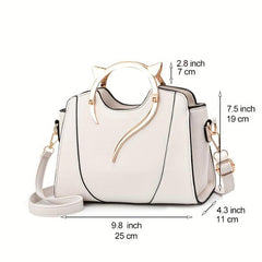 Solid Versatile Tote Bag Zipper Faux Leather Shoulder Bag