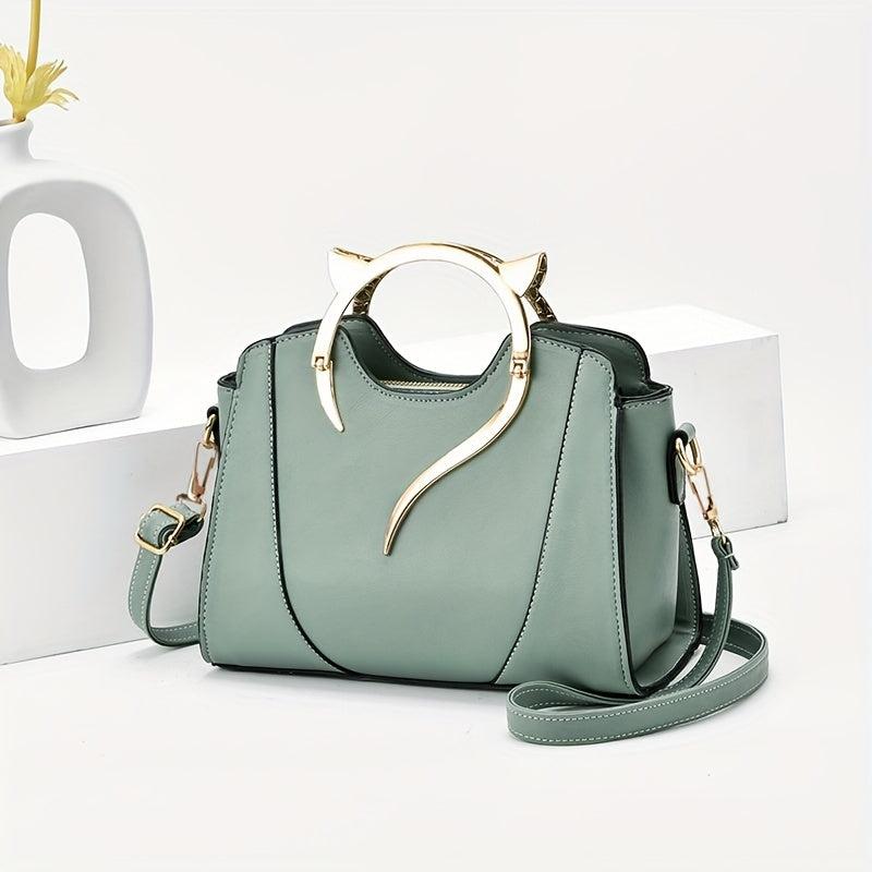 Solid Versatile Tote Bag Zipper Faux Leather Shoulder Bag