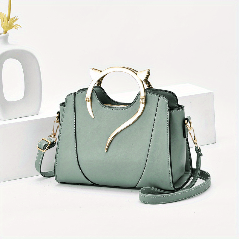Solid Versatile Tote Bag Zipper Faux Leather Shoulder Bag