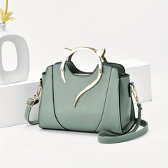 Solid Versatile Tote Bag Zipper Faux Leather Shoulder Bag