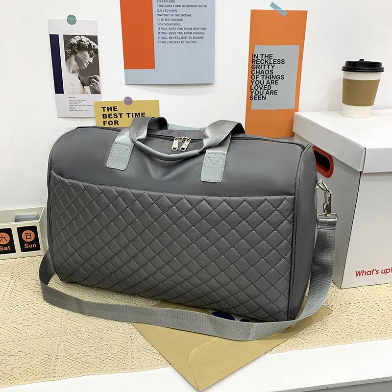 Argyle Pattern Duffel Bag Zipper Travel Storage Bag Large Capacity Weekender