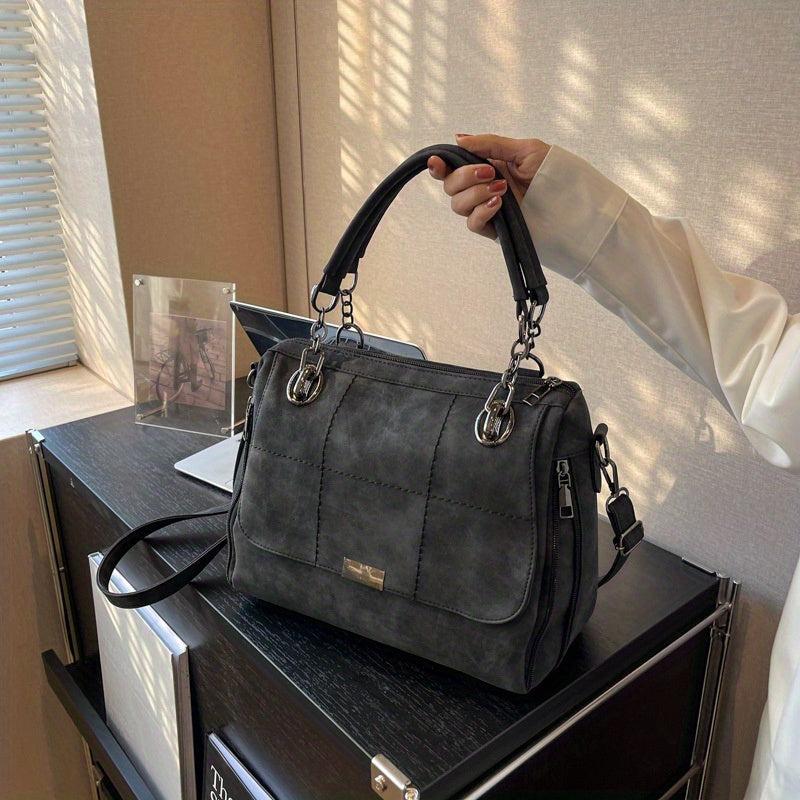 Retro Frosted Tote Bag Classic PU Leather Handbag Women's Shoulder