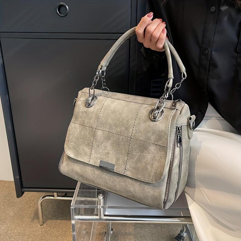 Retro Frosted Tote Bag Classic PU Leather Handbag Women's Shoulder