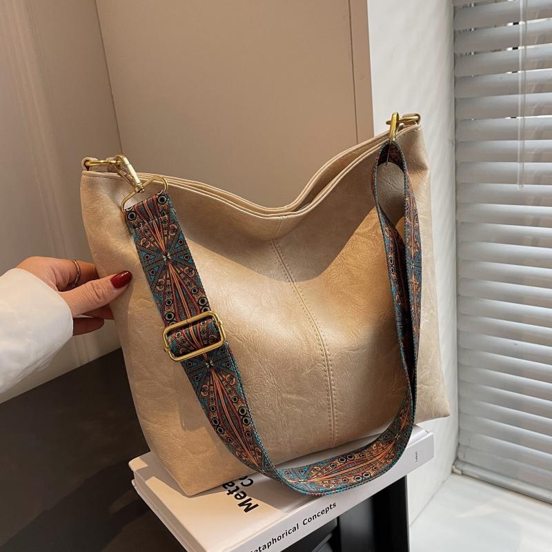 Vintage Tote Bag Large Capacity Shoulder Bag Wide Strap All Match Bag