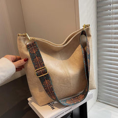 Vintage Tote Bag Large Capacity Shoulder Bag Wide Strap All Match Bag