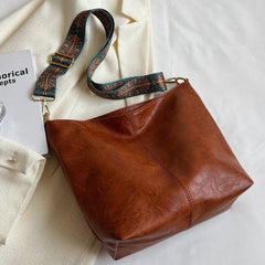Vintage Tote Bag Large Capacity Shoulder Bag Wide Strap All Match Bag
