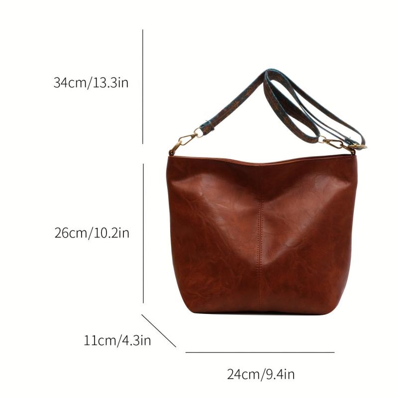 Vintage Tote Bag Large Capacity Shoulder Bag Wide Strap All Match Bag