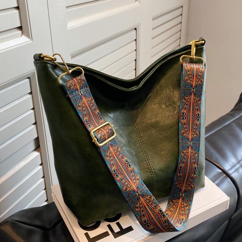 Vintage Tote Bag Large Capacity Shoulder Bag Wide Strap All Match Bag
