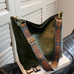 Vintage Tote Bag Large Capacity Shoulder Bag Wide Strap All Match Bag
