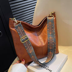 Vintage Tote Bag Large Capacity Shoulder Bag Wide Strap All Match Bag