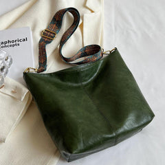 Vintage Tote Bag Large Capacity Shoulder Bag Wide Strap All Match Bag