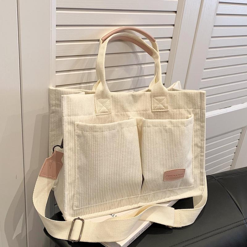 Corduroy Tote Bag Large Capacity Women's Handbag & Shoulder Purse
