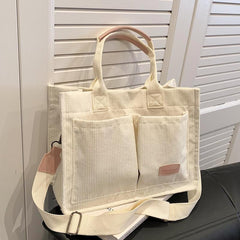 Corduroy Tote Bag Large Capacity Women's Handbag & Shoulder Purse